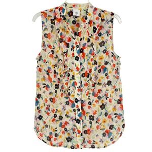 Cabi Sleeveless Floral Ruffle Top Button Front Boho Feminine Top
